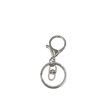 Metal keychain featuring a circular key ring with a small lobster-claw clasp attached to it