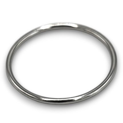Shiny silver circular metal key ring viewed from above
