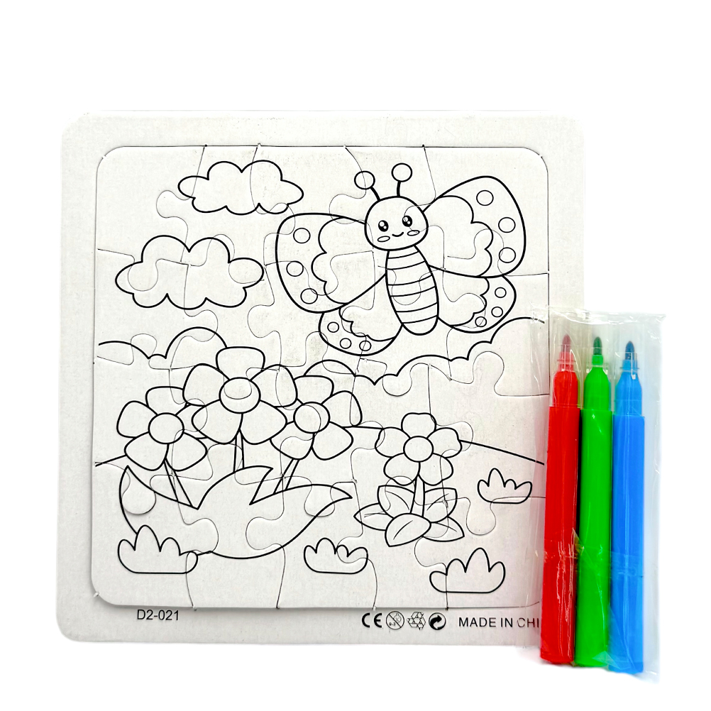 27D3FD41-C232-3E97-A179-019D52D8EC81_11 | La Vie en Rose Coloring puzzle board featuring a butterfly above flowers and clouds, with three markers (red, green, blue) placed on the right.