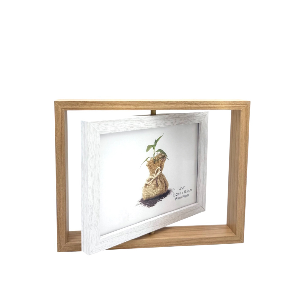 4EC886D1-DCC1-3A75-2052-019D00072C1F_11 | La Vie en Rose Wooden outer frame with a white inner frame holding a photo of a plant in a burlap sack.