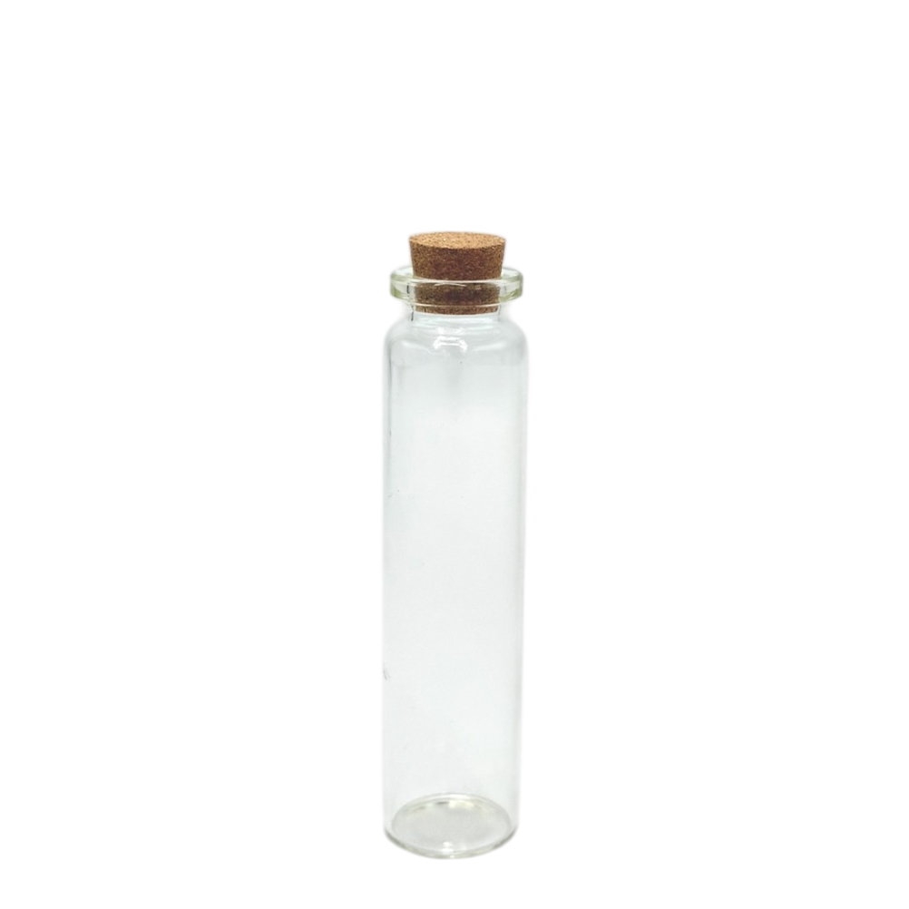 626AEDB5-69E0-9F99-5F77-019CFC0B588A_11 | La Vie en Rose Clear glass bottle with cork stopper, empty inside, standing upright against a white background.
