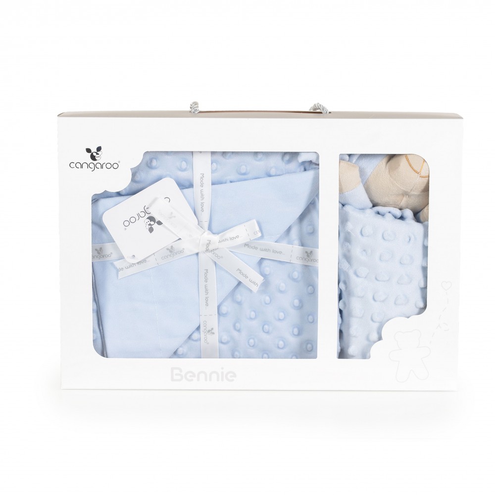 7458323-1000x1000 | La Vie en Rose Light blue baby blanket set in a white gift box with window, tied with a white ribbon (two-piece set).