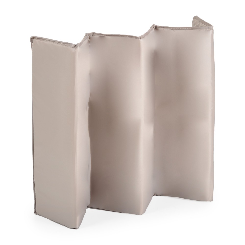 7462896-1000x1000 | La Vie en Rose Three-panel beige folding cushioned screen (soft room divider) standing upright with each panel creating a zigzag across the frame