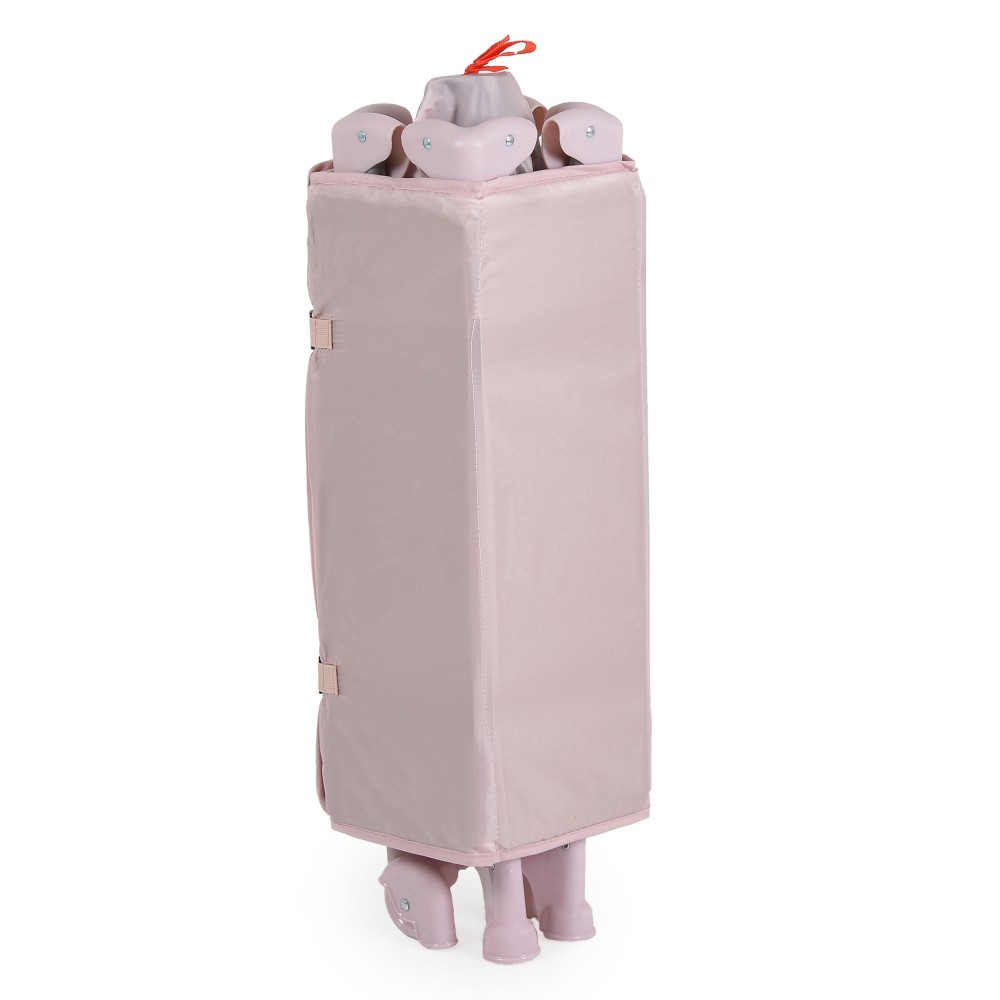 7462901-1000x1000 | La Vie en Rose Pink padded protective cover wrapped around a four-legged toy with pink hooves visible at the bottom. The cover has straps on the side and a red loop at the top.