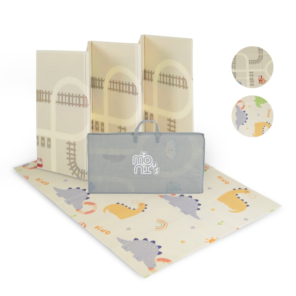 7463140-1000x1000 | La Vie en Rose Dinosaur-themed interlocking foam floor mats with a light blue storage bag placed in front.