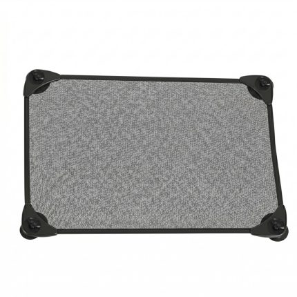 Rectangular gray fabric mat with a black metal frame and rounded corner feet at each corner.