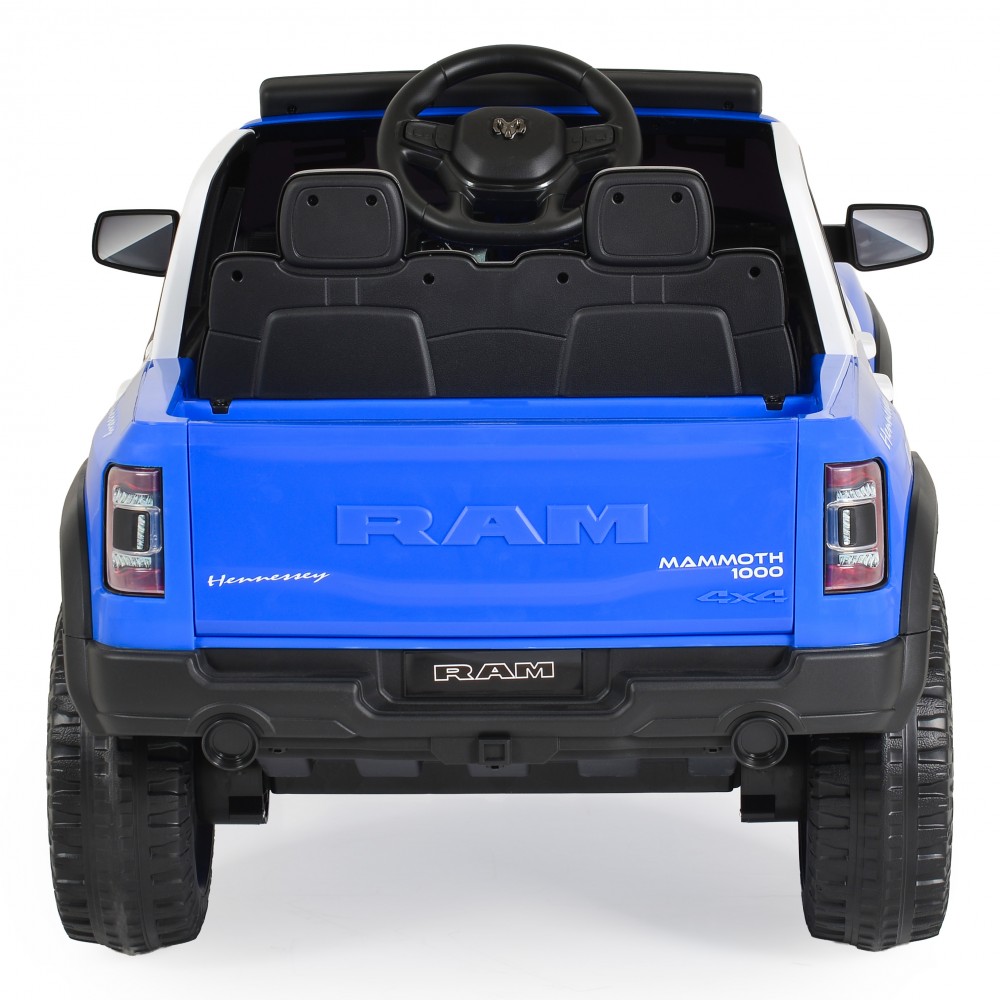 7463163-1000x1000 | La Vie en Rose Blue toy RAM Mammoth 1000 children's ride-on car, rear view with visible steering wheel and two back seats.