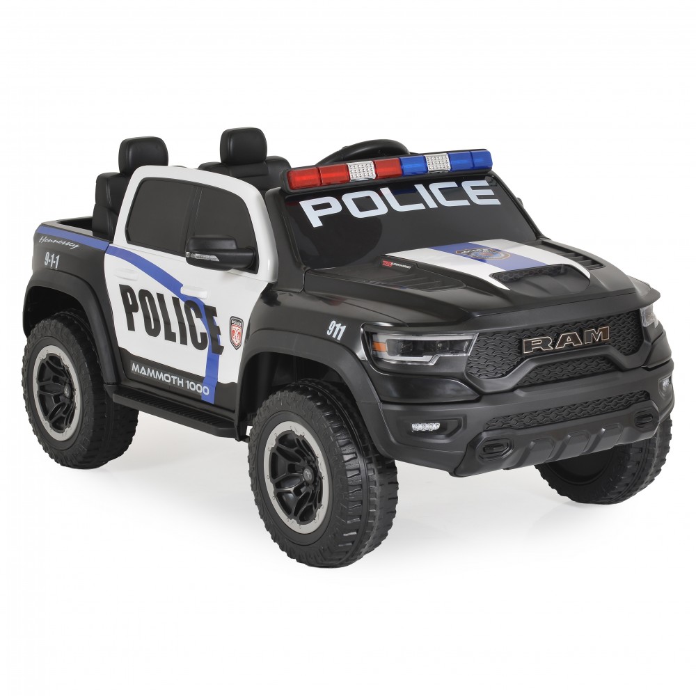 7463164-1000x1000 | La Vie en Rose Child-sized toy police pickup truck with black and white styling, roof lights, and bold POLICE decals for kids' play