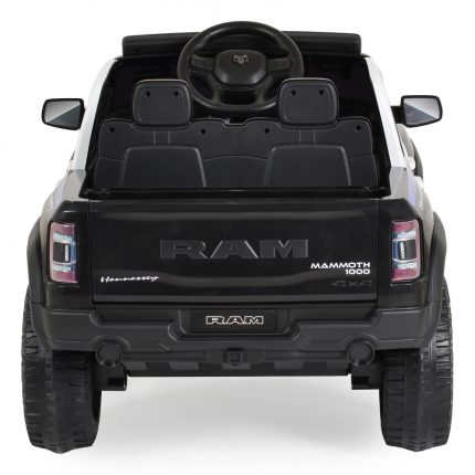 Rear view of a black RAM Mammoth 1000 4x4 pickup toy/model with visible RAM branding on the tailgate and rear lights.