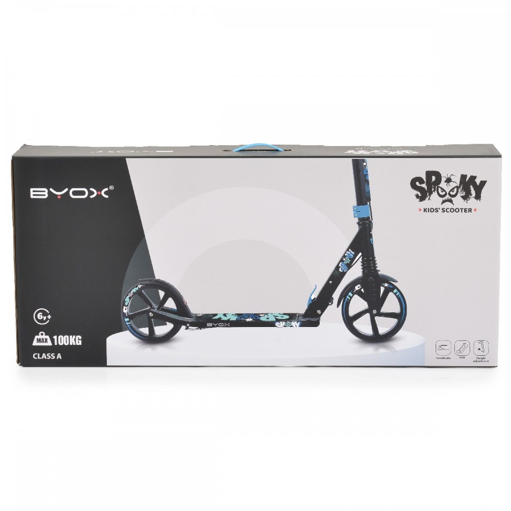 7463499-1000x1000 | La Vie en Rose Box for BYOX kids' scooter, black with blue accents, showing a side view of the scooter