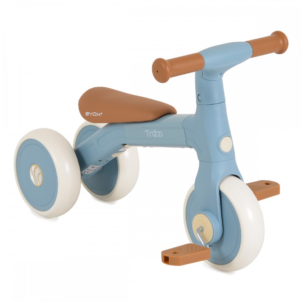 7463566-1000x1000 | La Vie en Rose Blue toddler tricycle with three wheels, tan seat and brown handlebars.