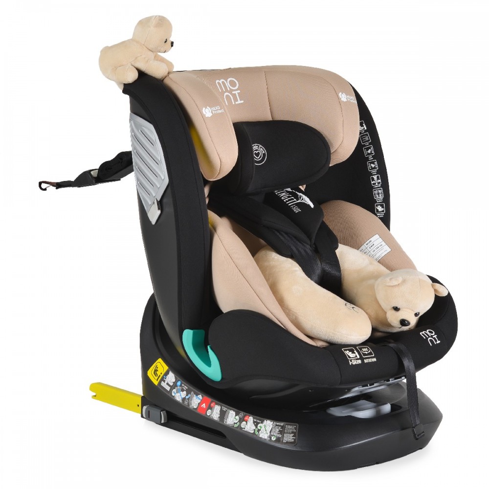 7463590-1000x1000 | La Vie en Rose Infant car seat in beige fabric with a plush teddy bear resting on the headrest and safety harness visible.