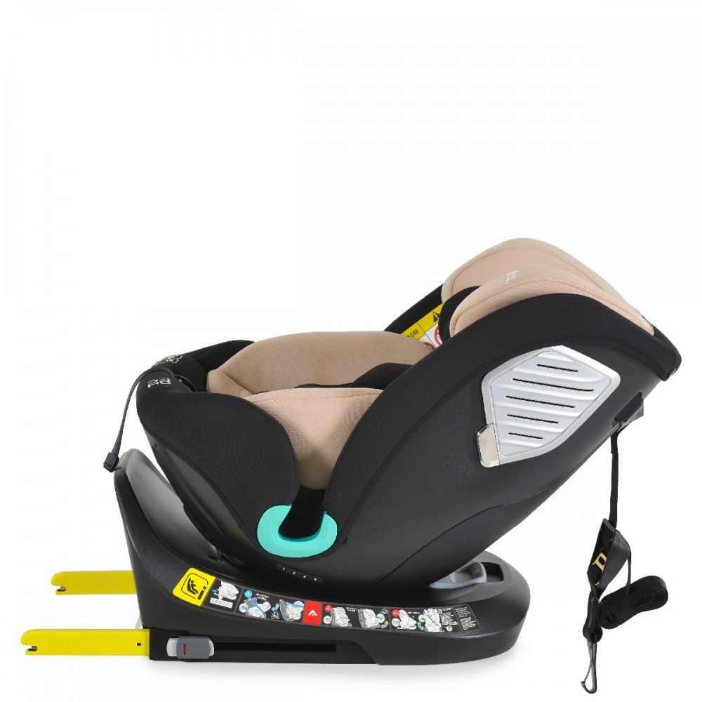 7463591-1000x1000 | La Vie en Rose Black infant car seat with beige padding, shown in side view on its base with yellow LATCH connectors visible