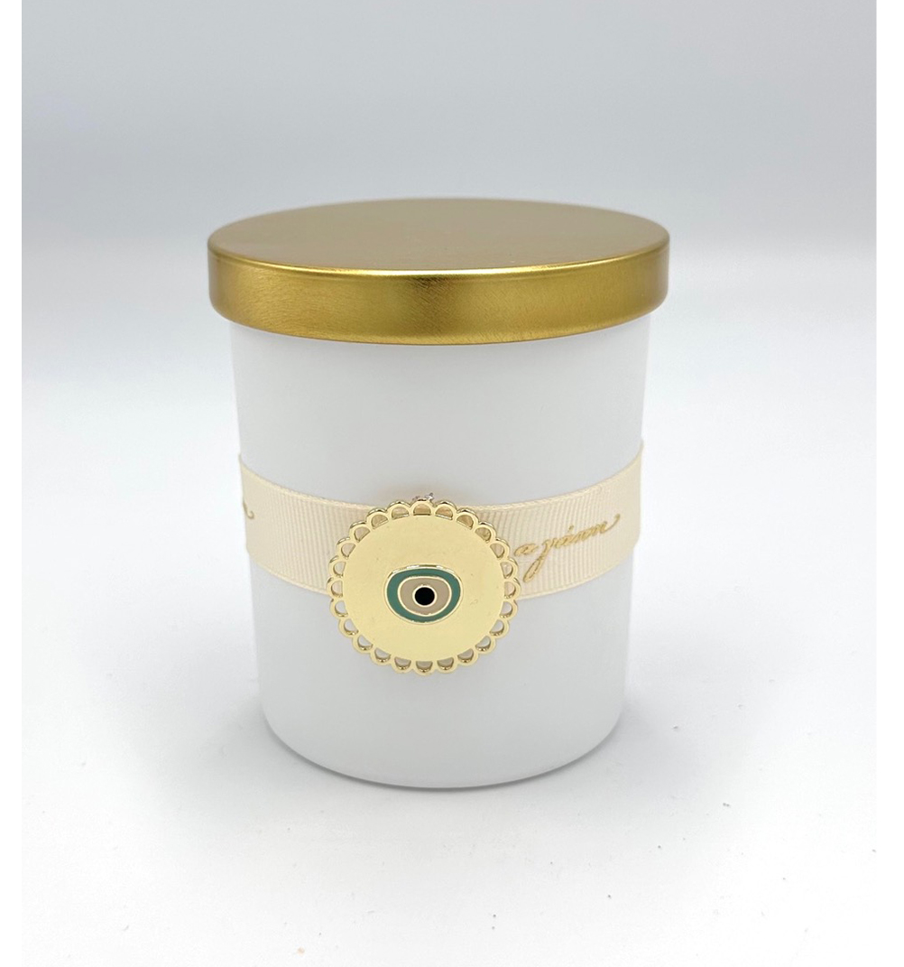 755E2BC3-E76B-926F-8434-019A81DA0D4B_11 | La Vie en Rose Gold-toned cylindrical container with a matching lid and a decorative gold band featuring a circular enamel centerpiece.
