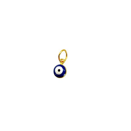 Gold loop pendant with a blue evil eye charm featuring a white center and black pupil.