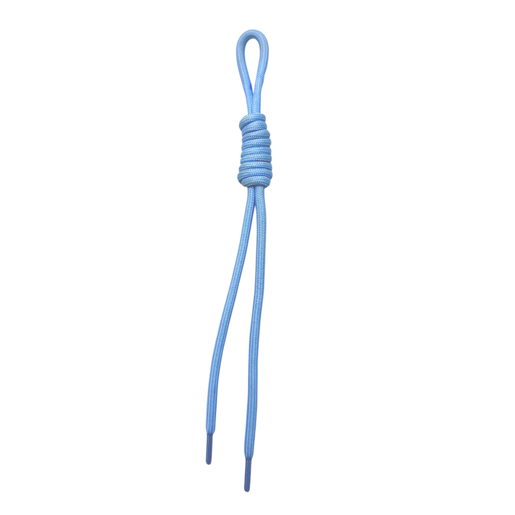FCE9BBF6-5975-6DA0-7606-019D8B2BE01A_11 | La Vie en Rose Blue rope with a loop at the top and a thick central knot, with two loose ends hanging down.