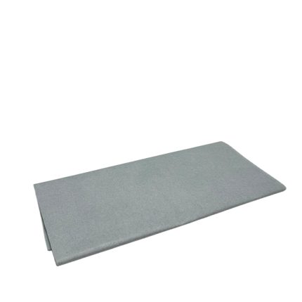 Rectangular gray foam mat folded at one end, lying on a white background.
