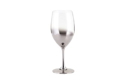 Stemmed wine glass on a white background, empty and polished