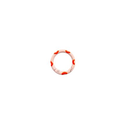 Pink circular ring jewelry with orange decorative accents on a white background