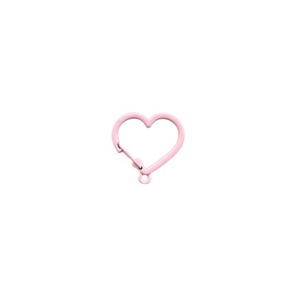 Pink heart-shaped metal charm with a small loop for attachment and a tiny safety-pin clasp detail in the bottom left.