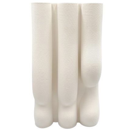 Three tall, ribbed white cylinders standing side by side with rounded bases.