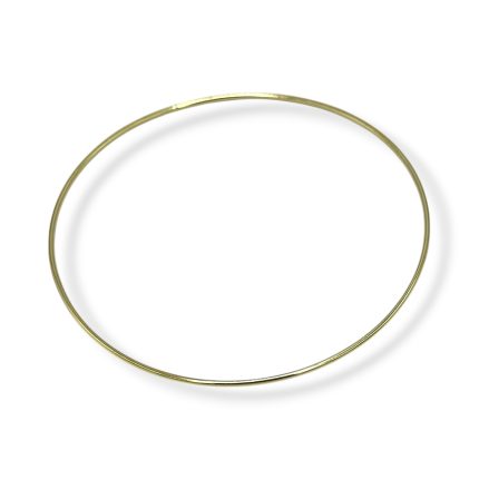 Thin gold bangle bracelet lying on a white background.