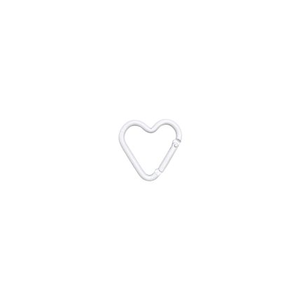 White heart-shaped carabiner-style clip with a hinged gate