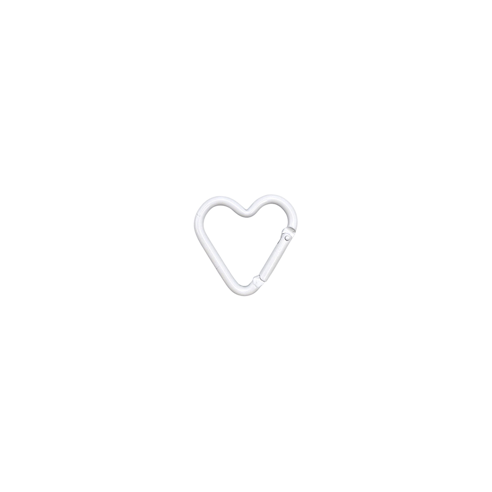4D8652E7-8512-371A-CD52-019D8BCFC9F9_11 | La Vie en Rose White heart-shaped carabiner-style clip with a hinged gate