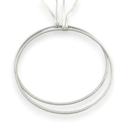 White double-loop cord bracelet with tied ribbons at the top, displayed on a white background.