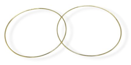 Two large gold hoop earrings overlapping on a white background.