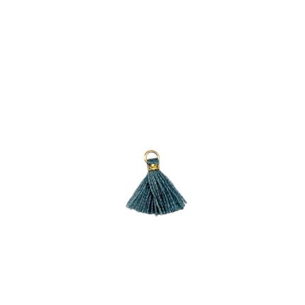 Teal tassel charm with a small gold loop for attaching to a bracelet or necklace
