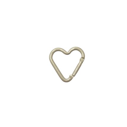Heart-shaped metal carabiner clip, beige colour, likely used as a keychain accessory