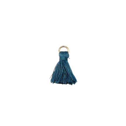 Blue tassel keychain with a gold metal ring