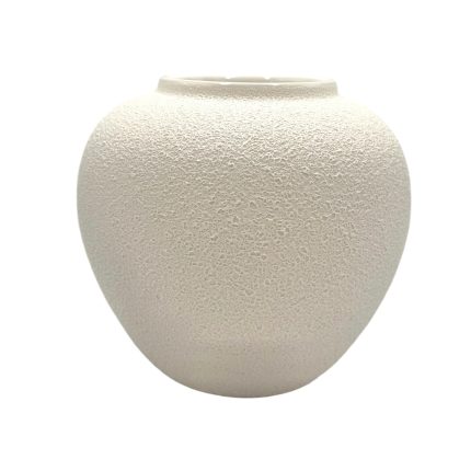 Cream ceramic vase with a round, bulbous shape and a textured bubbly surface.