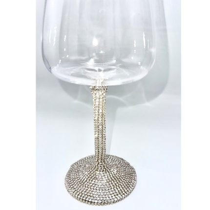 Crystal-studded wine glass with a jeweled stem and wide base, empty bowl.