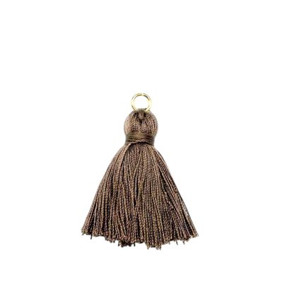 Brown tassel pendant with a small gold ring at the top for hanging or attachment