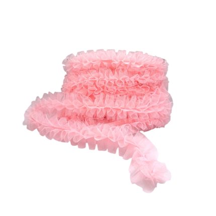 Pink fluffy ruffled scarf (boa) arranged in a loose spiral