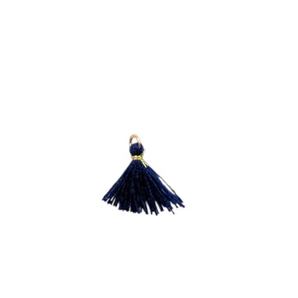 Navy blue tassel charm with a small gold loop for attaching jewelry.