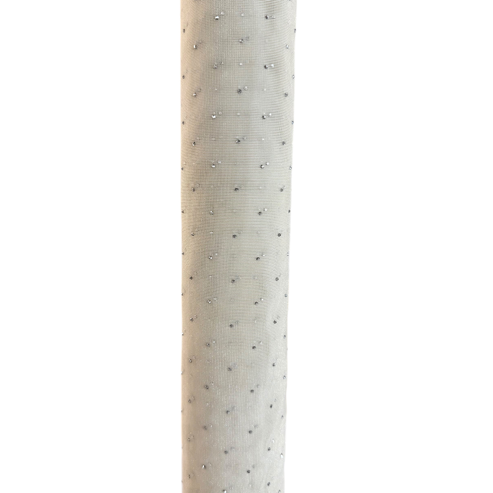 BEC93D54-E4E7-C4DA-B280-019D2EC9BA98_11 | La Vie en Rose Beige fabric roll with small scattered silver beads creating a dotted pattern, shown in a close-up view