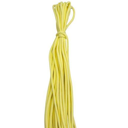 Bundle of bright yellow paracord tied in a neat loop at the top, hanging downward