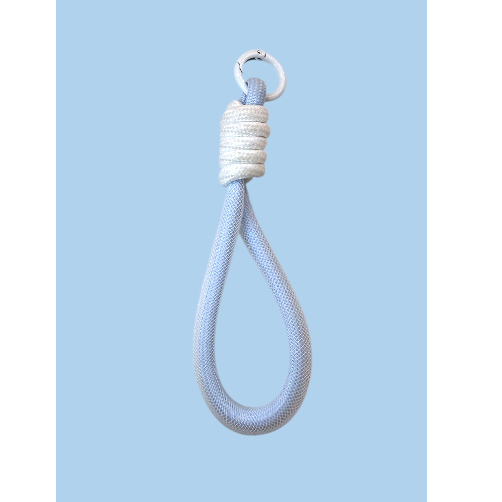 F1D92A01-3315-A678-97AE-019D2A070C5B_11 | La Vie en Rose Blue rope loop tied into a noose against a light blue background.