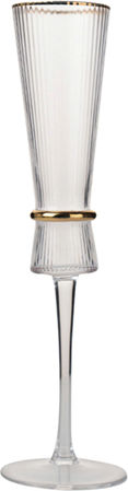 xlarge_20250612223200_potiria_sampanias_gia_gamo_apo_gyali_chryso_0503390_2tmch1 | La Vie en Rose Champagne flute with a ribbed tall bowl, thin stem, clear glass, and a gold rim.