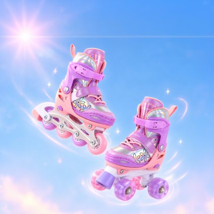 Byox Παιδικά Ρυθμιζόμενα Πατίνια Roller 2 σε 1 Double Flower S (30-33) Inline & Quad με Φώτα LED 3801005300693