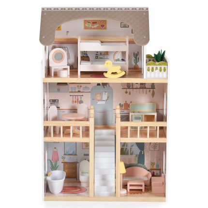 Moni Toys Ξύλινο Κουκλόσπιτο Lina 8208 4 Επιπέδων με Έπιπλα & Αξεσουάρ (59x30x90cm) 3801005603176 3+